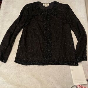 Vintage Lawrence Kazar Jacket Holiday Beaded Sparkly Embellished Silk Blazer L